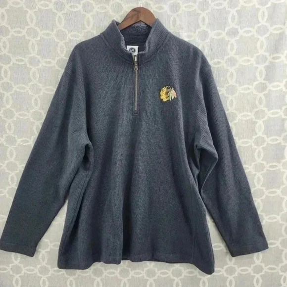 NHL Chicago Blackhawk Mock neck Pullover‎ Fleece Sweatshirt Men's 2XL Gray - Picture 1 of 8